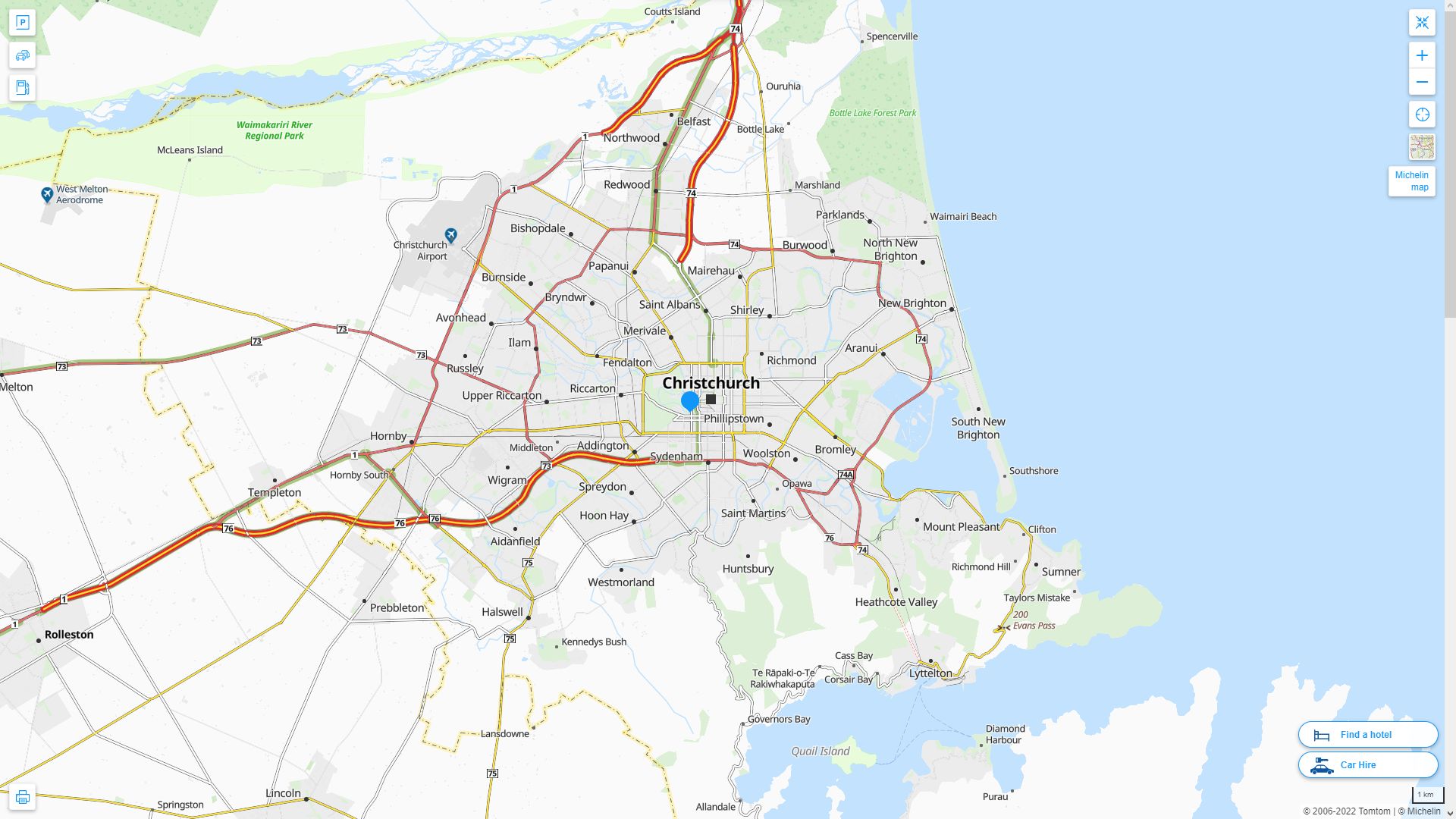 Christchurch Nouvelle Zelande Autoroute et carte routiere